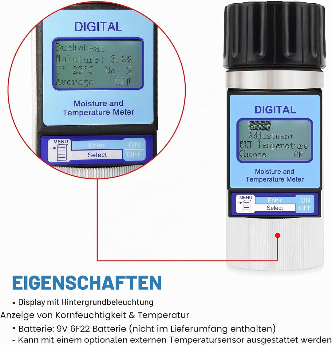 AMTAST Feuchtigkeitsmessgeräte, Getreide Feuchtigkeit Messgerät Test Getreidesorten Kakaobohnen Raps