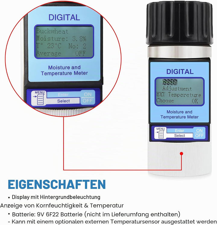 AMTAST Feuchtigkeitsmessgeräte, Getreide Feuchtigkeit Messgerät Test Getreidesorten Kakaobohnen Raps