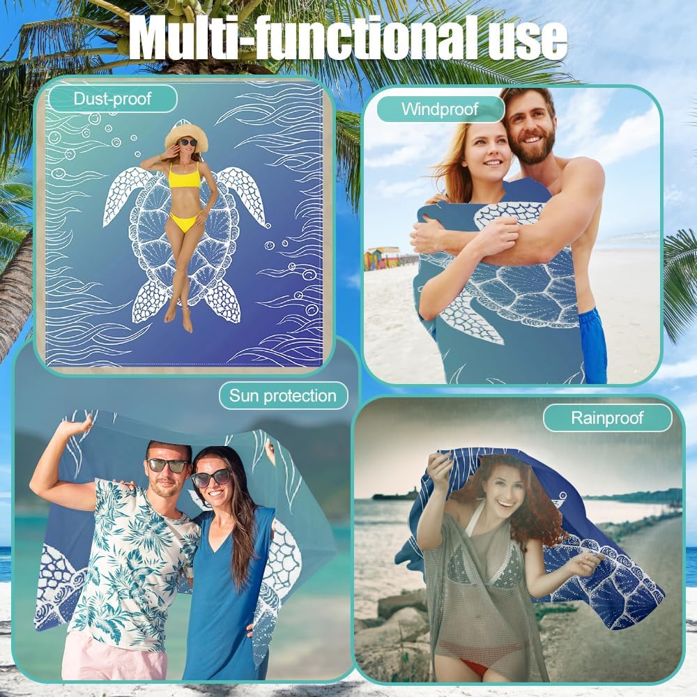 Stranddecke sandfrei, Extra gross 210 cm x 200 cm (Meeresschildkröte-B) | Picknickdecke Wasserdicht,