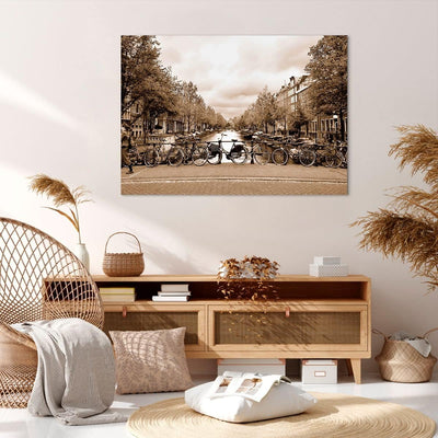 Bilder auf Leinwand 100x70cm Leinwandbild Kanal Fahrräder Amsterdam Zentrum Gross Wanddeko Bild Schl