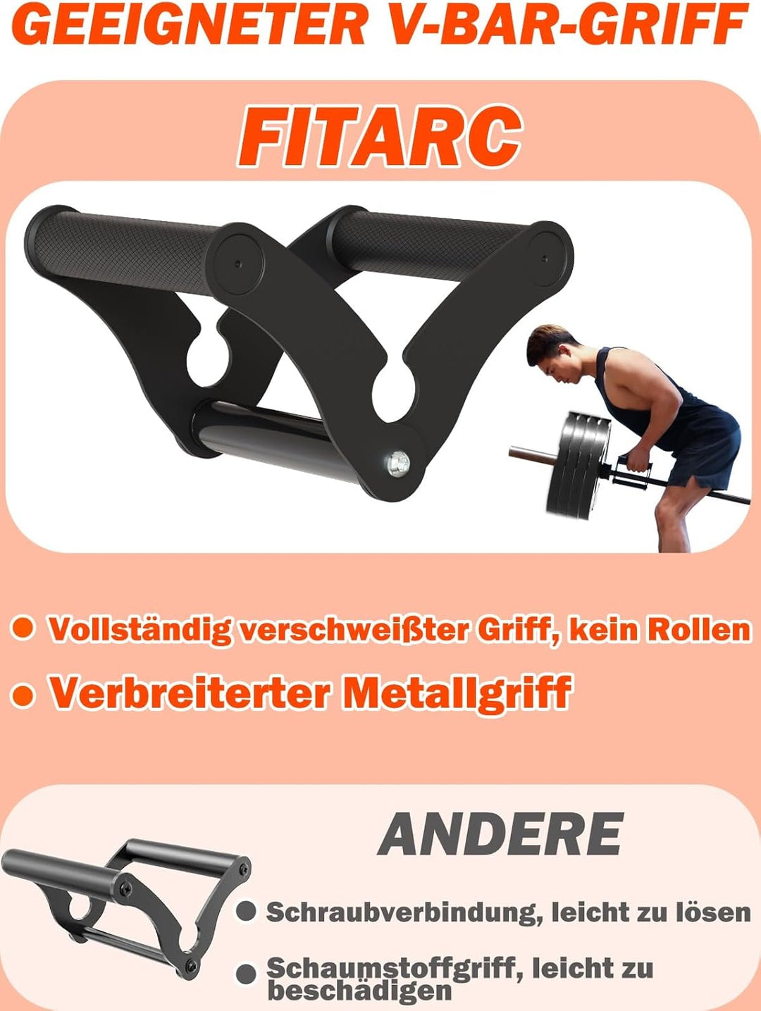 Fitarc V-Stangenaufsatz, T-Stangen-Row-Landmine-Griff, tragbarer Landmine-Aufsatz für Langhantel, pa