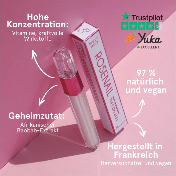 ROSENAIL Nagelwachstumsserum 97% natürlich von ROSEGOLD, Nagelpflege für lange +starke +schöne Nägel
