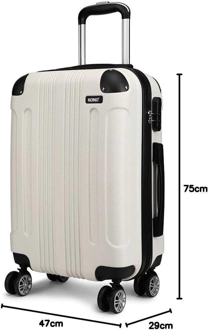 Kono Leichter Koffer Hartschale ABS Gepäck mit 4 Spinnrollen Beige Koffer XL, Beige Koffer XL