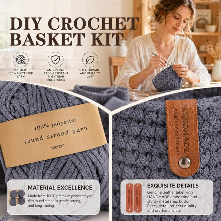 MIUUIPI Häkelset für Anfänger, 2Pcs Square Häkelkorb Häkelset, Komplettes Häkel Set, Korb Crochet Se