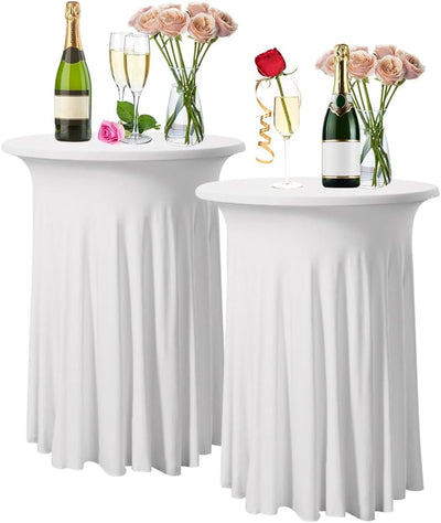LPAMABA 2er Set 110x80cm Stretch Stehtischhusse Weiss Tischdecke Bistrotisch Bartisch Hussen Tischhu