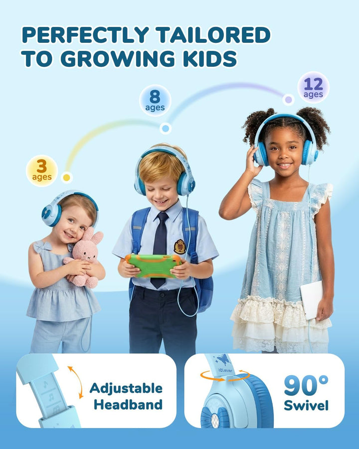 iClever kopfhörer Kinder,85 dBA Sicherer Klang,Faltbarer Over-Ear 3.5 mm kopfhörer Kinder mit Kabel,