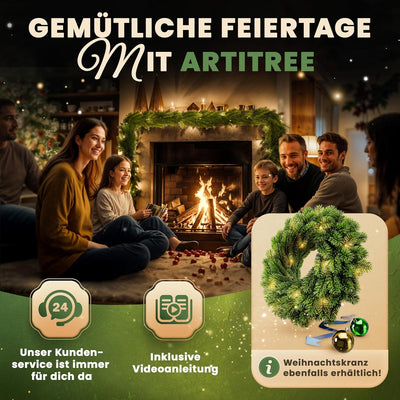 ArtiTree Weihnachtsgirlande - Naturgetreue Tannengirlande, 270cm Grün, Perfekt für Weihnachtsdeko In