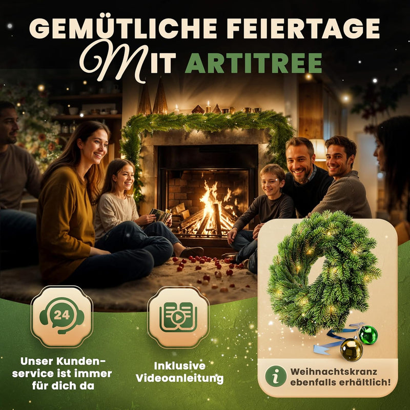 ArtiTree Weihnachtsgirlande - Naturgetreue Tannengirlande, 270cm Grün, Perfekt für Weihnachtsdeko In
