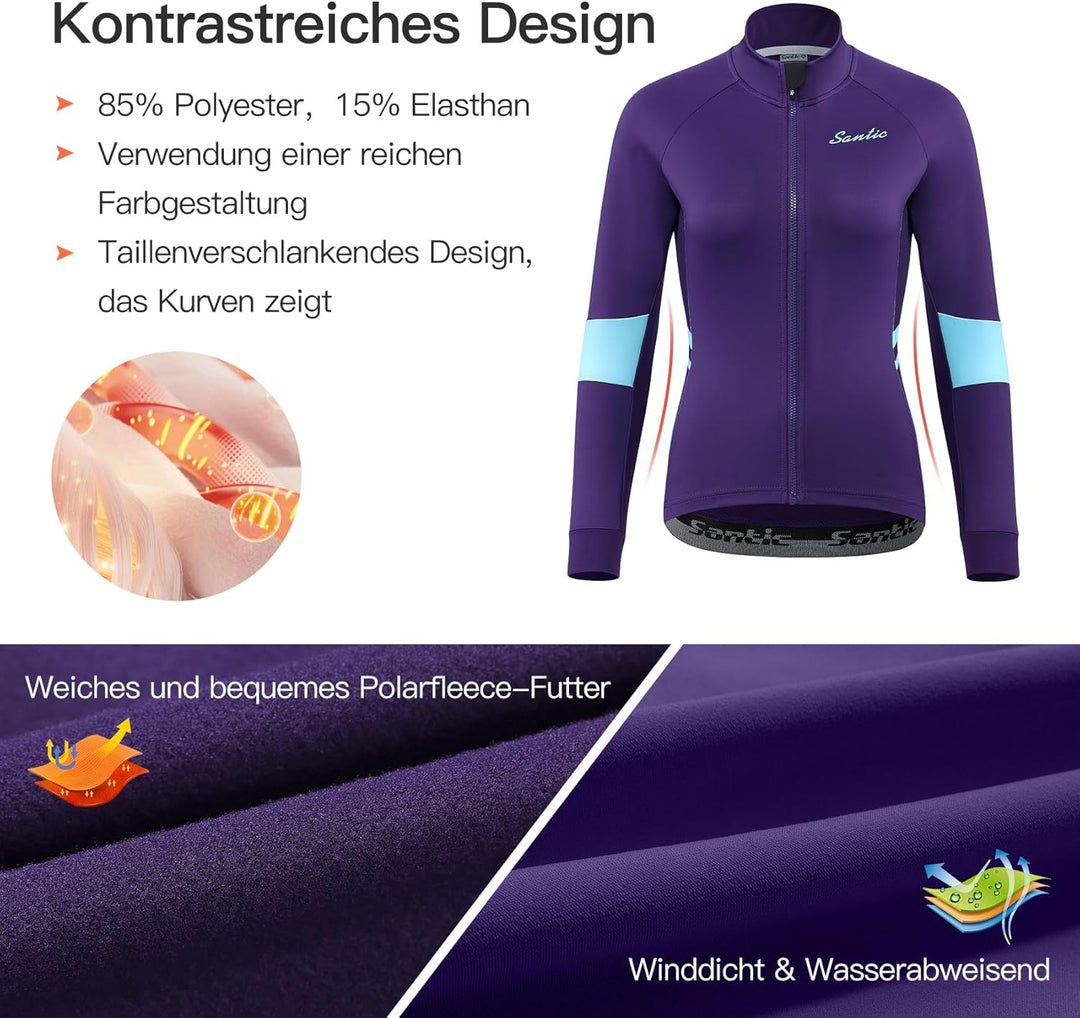 Santic Fahrradjacke Damen Winter Thermo Jacken Winddichte Laufjacke Leichte Atmungsaktiv Langarm Ref