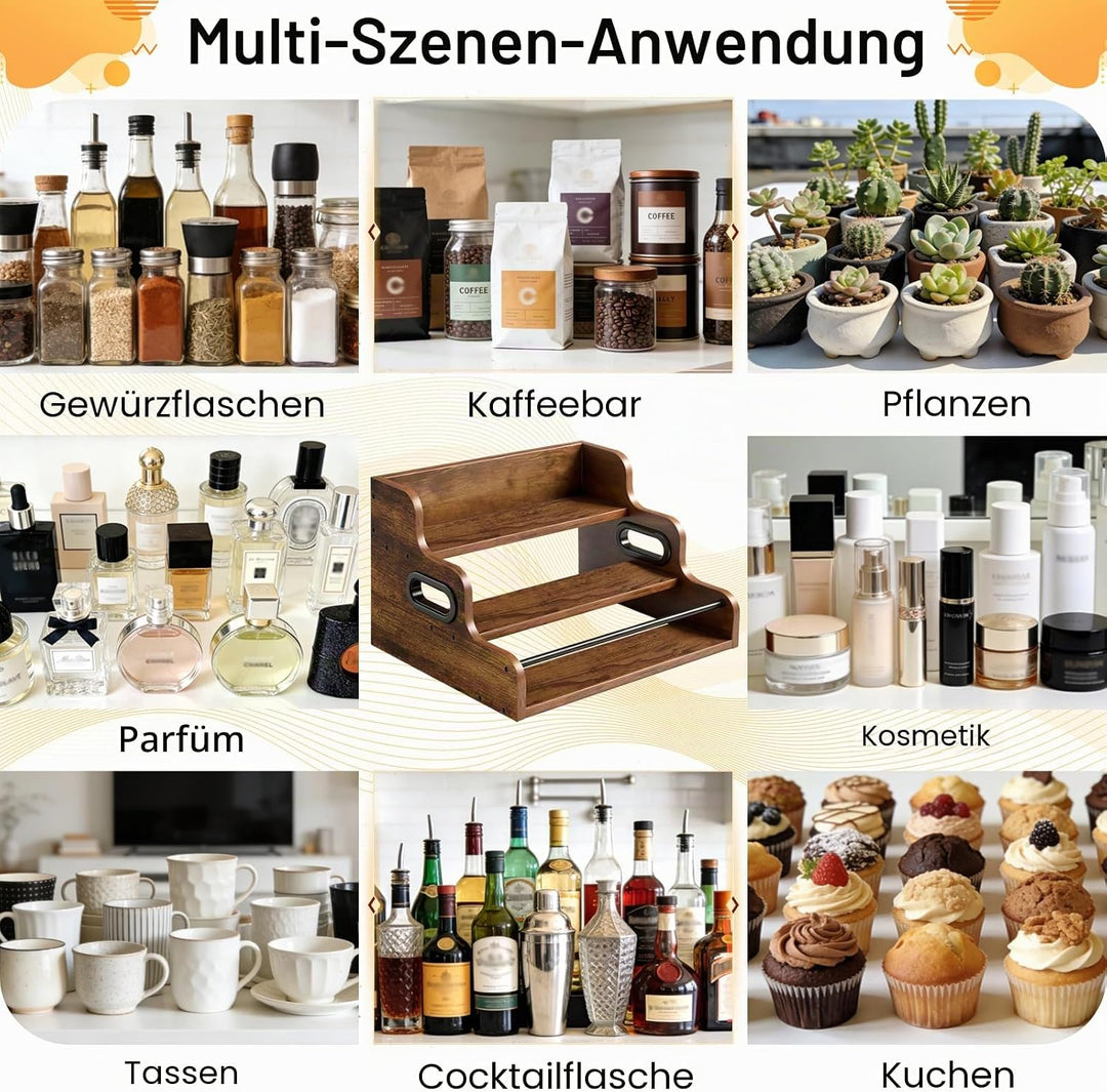 3-stöckiges Weinregal, Flaschenregal, Mini Bar mit Griffen und Ablagen, Sirupregal aus Holz, Weinreg