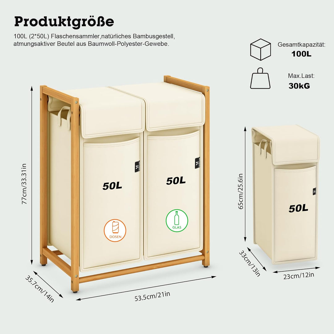 AdelDream 100L 2 Fächer Pfandflaschen Sammelbehälter Gross Pfandflaschen Aufbewahrung Behälter für l