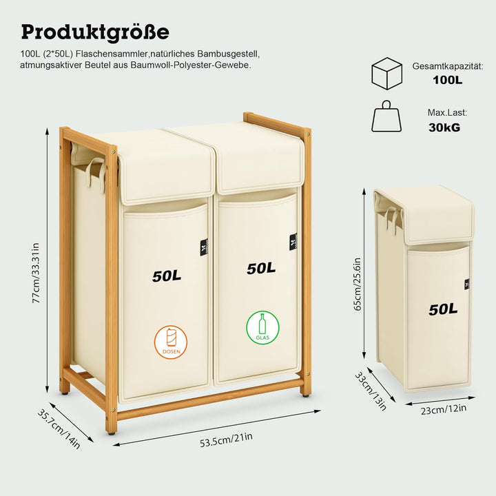 AdelDream 100L 2 Fächer Pfandflaschen Sammelbehälter Gross Pfandflaschen Aufbewahrung Behälter für l