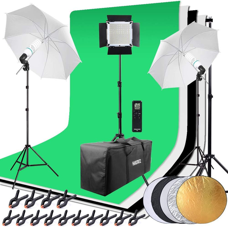 HAKUTATZ® Profi Fotostudio LED Dauerlicht Set Hintergrundsystem mit Schutztasche Studiosets (HK-9),