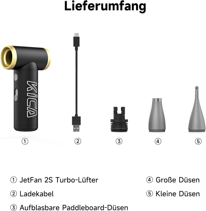 Kica JetFan 2S Elektrische Staubgebläse aus Metall – 117000 U/min, Mini Air Duster mit Stufenloser R