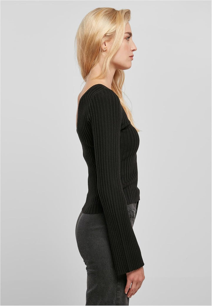 Urban Classics Damen Ladies Short Rib Knit One Sleeve Sweater S Schwarz, S Schwarz