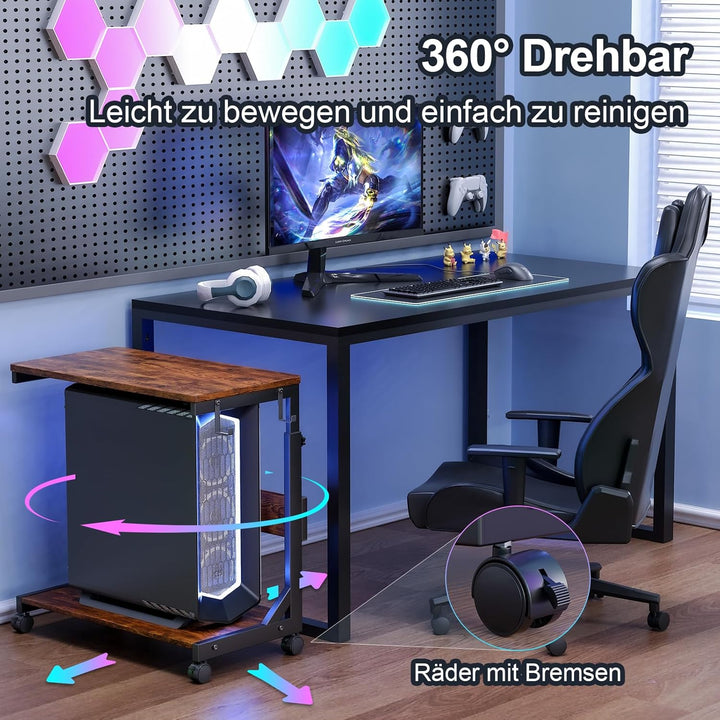 Höhenverstellbarer Computer-Tower-Ständer mit 2 Ablagen & Stauraum – für ATX-Gehäuse, Drucker, fests