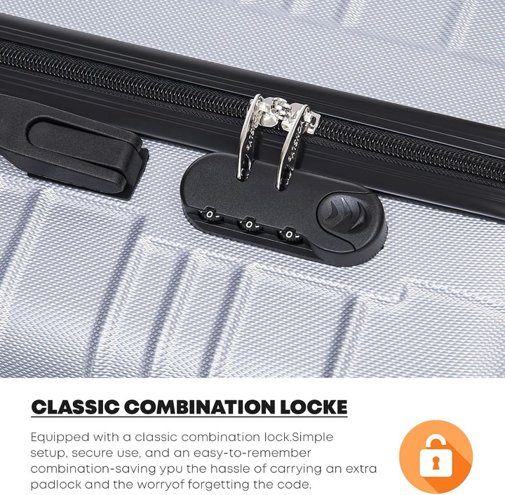 Koffer Suitcase M Silber, Trolley Reisekoffer, Kabinenkoffer Rollkoffer Handgepäck mit 4 Rollen 360°