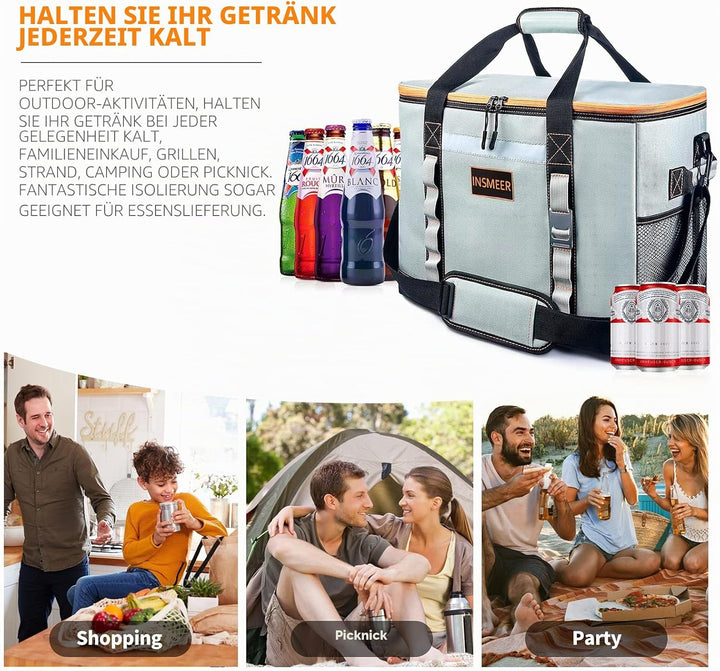 INSMEER 48L/25L Gross Kühltasche Faltbare, 65/32 Can Thermotasche Picknicktasche Lunchtasche Kühlbox
