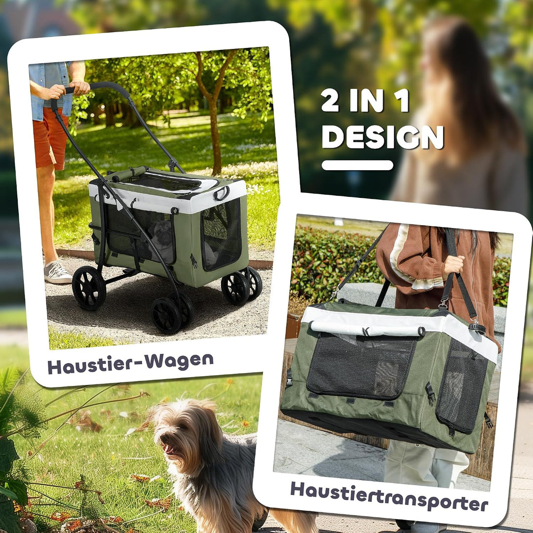 PawHut 2 in 1 Hundewagen Hundebuggy klappbar für Hunde &amp; Katzen bis 10 kg Katzenbuggy mit Kissen Net