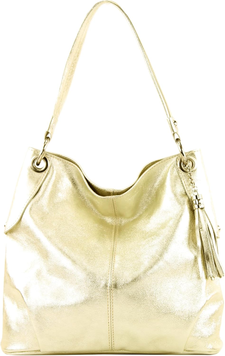 modamoda de T185 Damen Leder Schultertasche, handmade in Italy Gold-metallic, Gold-metallic