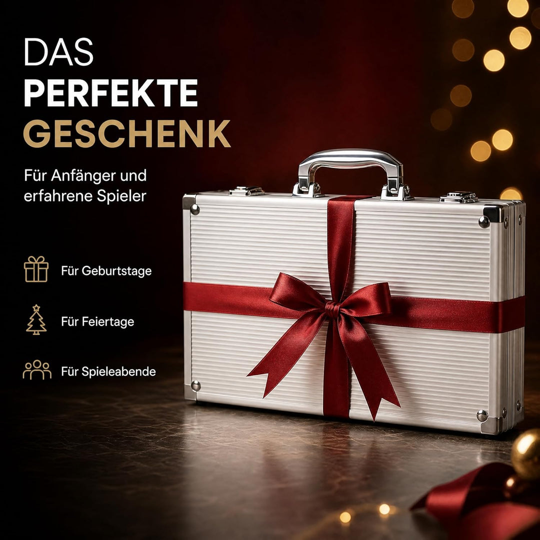 Poker-Chips-Set mit Wertangaben, 300 Stück 11,5g Profi-Chips nummeriert in Alu-Koffer inkl. 5 Würfel