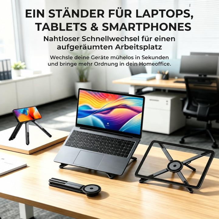 Faltbarer Laptop-Ständer mit N52 Magnet-Handyhalterung, 4-in-1 | Tragbarer Aluminium Computer-Stände
