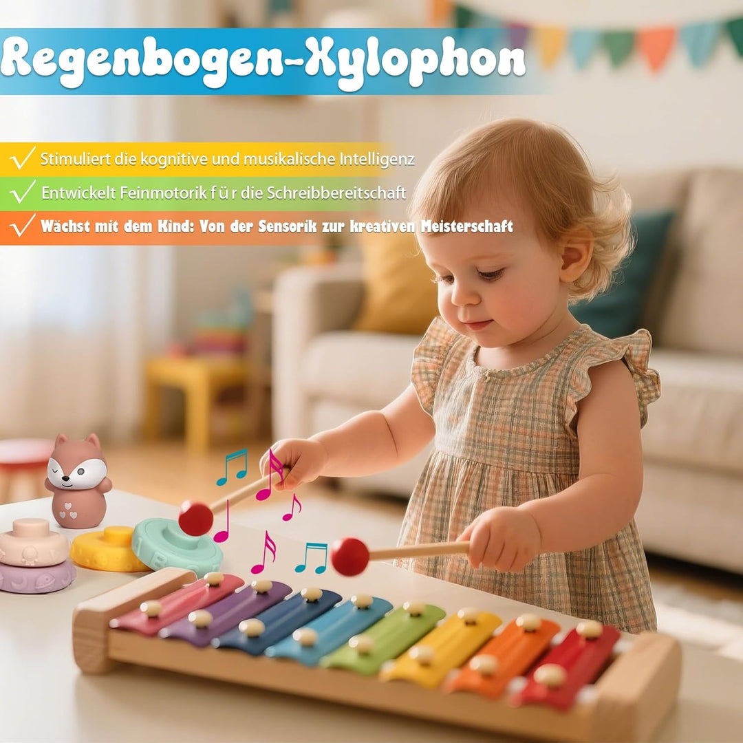LearnToy Baby Spielzeug 6-18 Monate - Montessori 7-in-1 Aktivitätsset mit Stapelblöcken, Beissring &