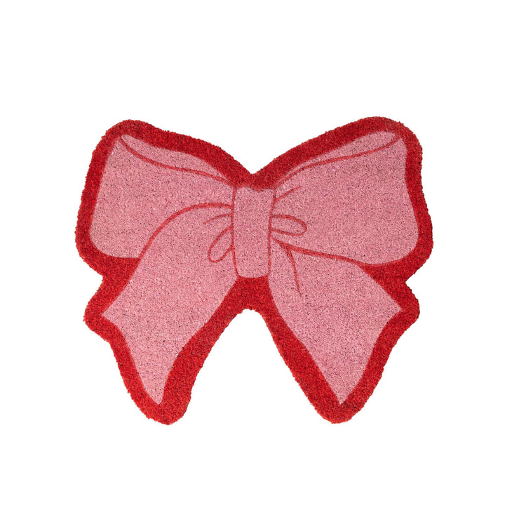Fisura – Originelle Kokosfussmatte Rosa Schleife“ mit Rutschfester PVC-Unterseite. Rosa und rote Tür