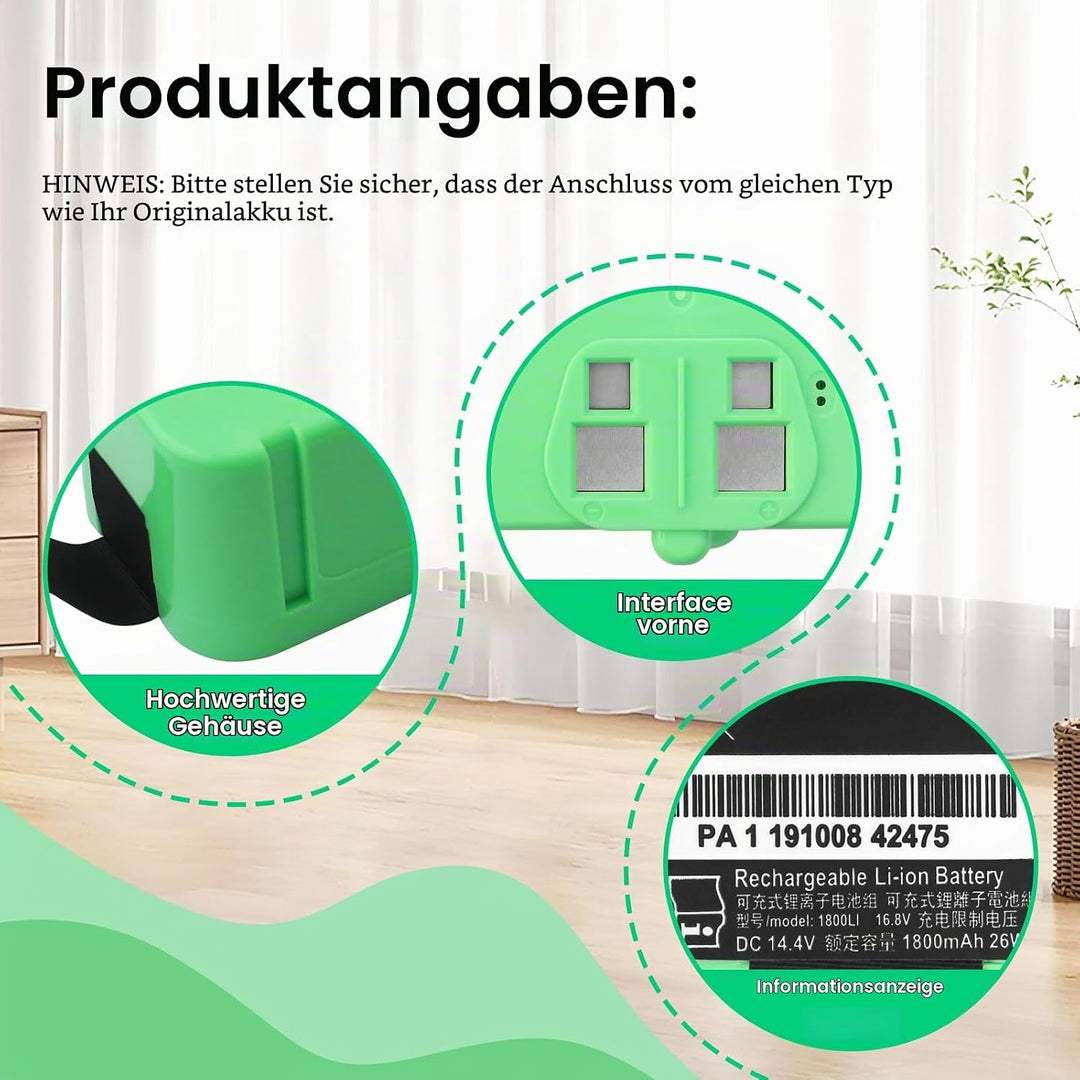 26Wh 1800LI Akku für iRobot Roomba 500 580 595 600 670 680 700 800 900 610 671 675 677 685 690 691 6