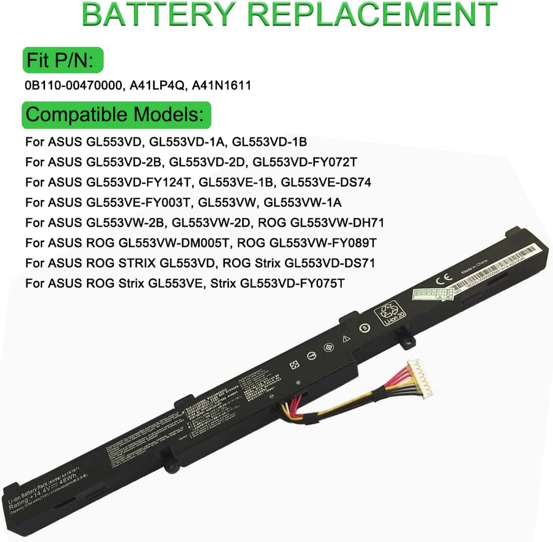 XITAIAN 14.4V 48Wh A41LP4Q A41N1611 Ersatz Laptop Akku für ASUS GL553 GL553VW GL553VD GL553VE FX53VD