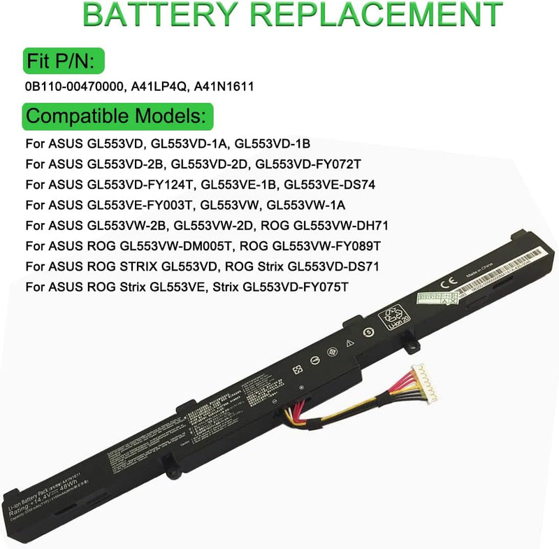 XITAIAN 14.4V 48Wh A41LP4Q A41N1611 Ersatz Laptop Akku für ASUS GL553 GL553VW GL553VD GL553VE FX53VD