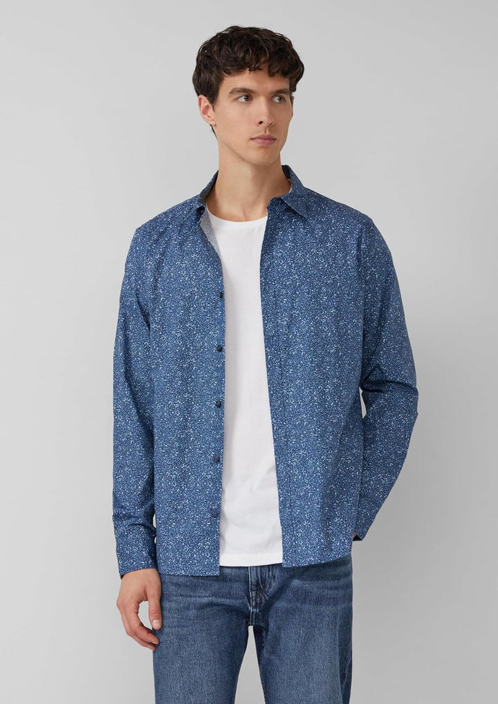 s.Oliver Slim Fit: Hemd aus Baumwollstretch mit All-over-Print M 58a0_tiefblau, M 58a0_tiefblau