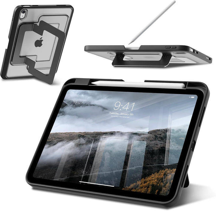 Hülle für iPad 11. / 10. Gen (A16 2025/2022), Metallständer, Schwarz | Multifunktionaler Ständer aus