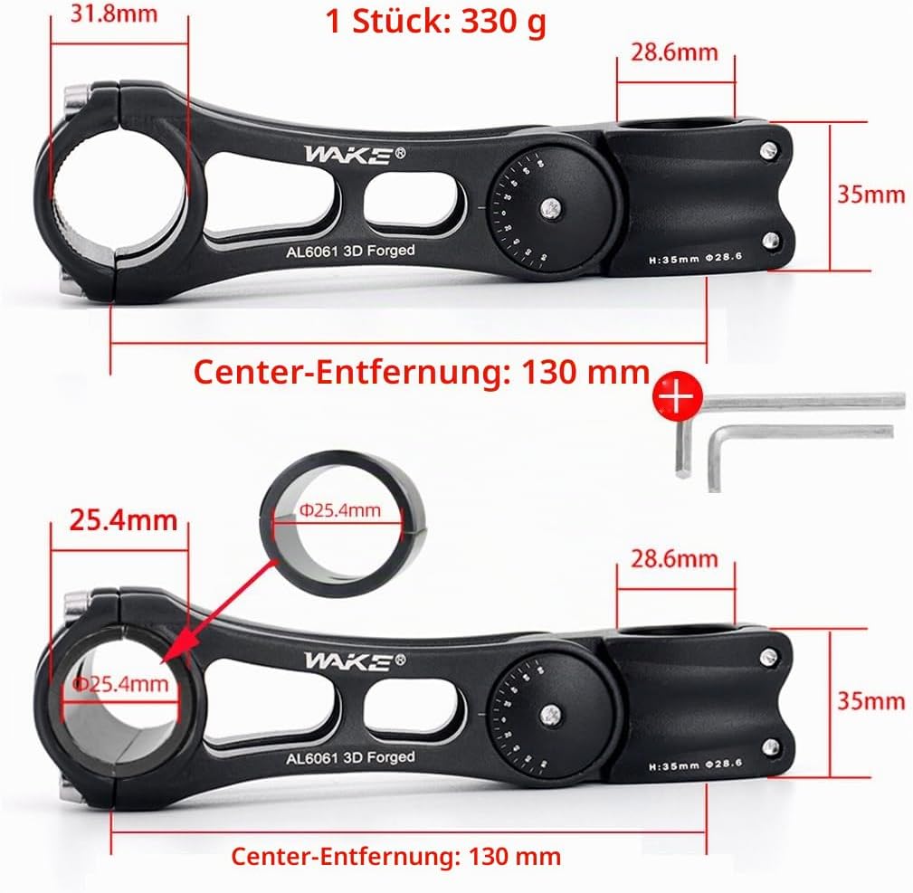 CYSKY Fahrrad Vorbau Universal 31,8mm und 25,4mm verstellbar ± 90 Grad 90/110/130/145mm MTB Vorbau F