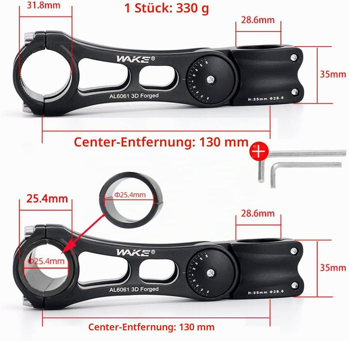 CYSKY Fahrrad Vorbau Universal 31,8mm und 25,4mm verstellbar ± 90 Grad 90/110/130/145mm MTB Vorbau F