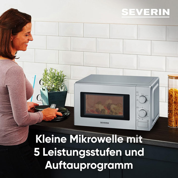 SEVERIN Solo Mikrowelle 700 W, kleine Mikrowelle mit 5 verschiedenen Leistungsstufen, Mikrowelle mit