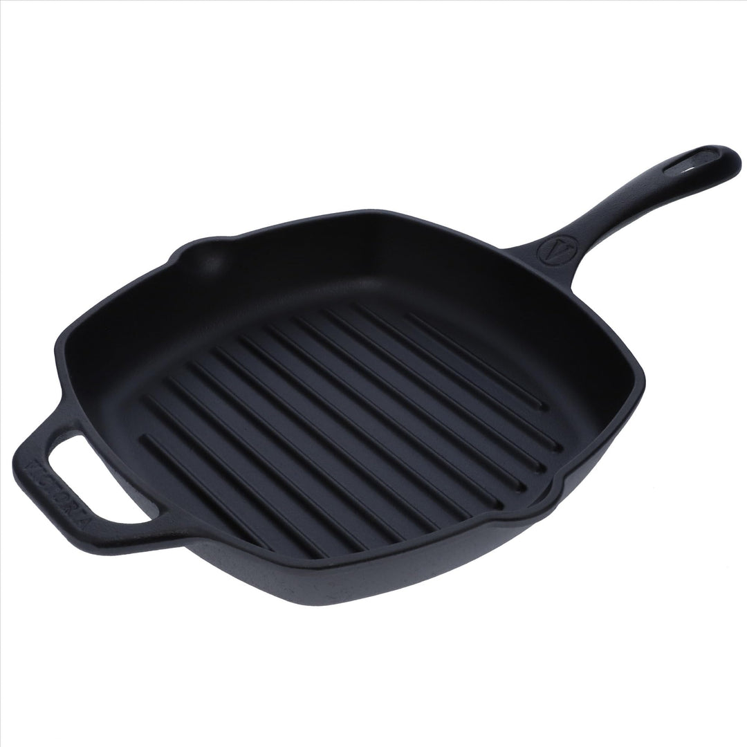 VICTORIA Grillpfanne Emaillierte Gusseisen Induktion 25x25cm Bratpfanne Geeignet für Feuer, Grill, B