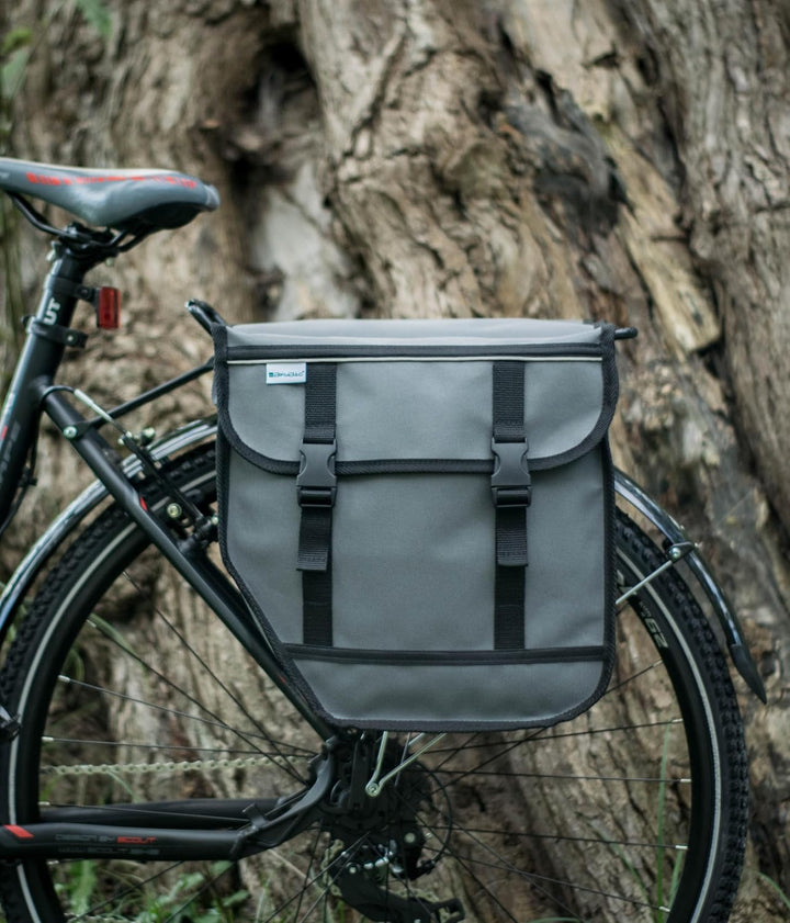 BikyBag Model M – Doppelte Fahrradtaschen für Gepäckträger (Grau), Grau