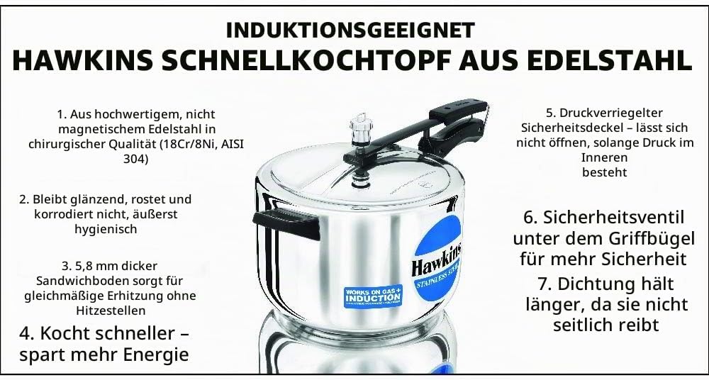 HAWKINS B85 Schnellkochtopf, 8 l, silberfarben, Edelstahl, Silber