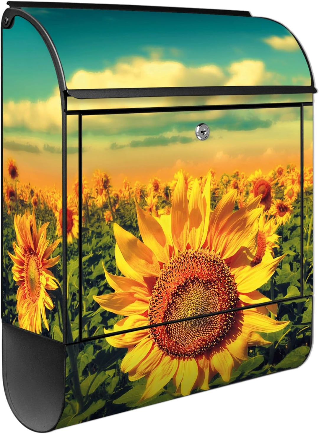 banjado® Design Briefkasten mit Motiv Sonnenblumen 39x47x14cm &amp; 2 Schlüssel - Briefkasten Stahl schw
