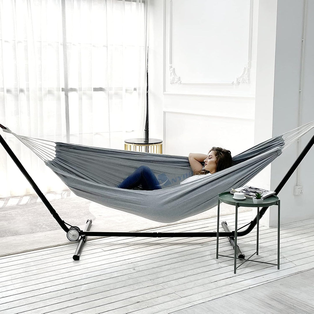 ANYOO Hängematte Outdoor Baumwolle Bequemer Stoff mit Baumfreundlichen Gurten zum Aufhängen, Robuste