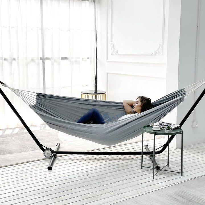 ANYOO Hängematte Outdoor Baumwolle Bequemer Stoff mit Baumfreundlichen Gurten zum Aufhängen, Robuste