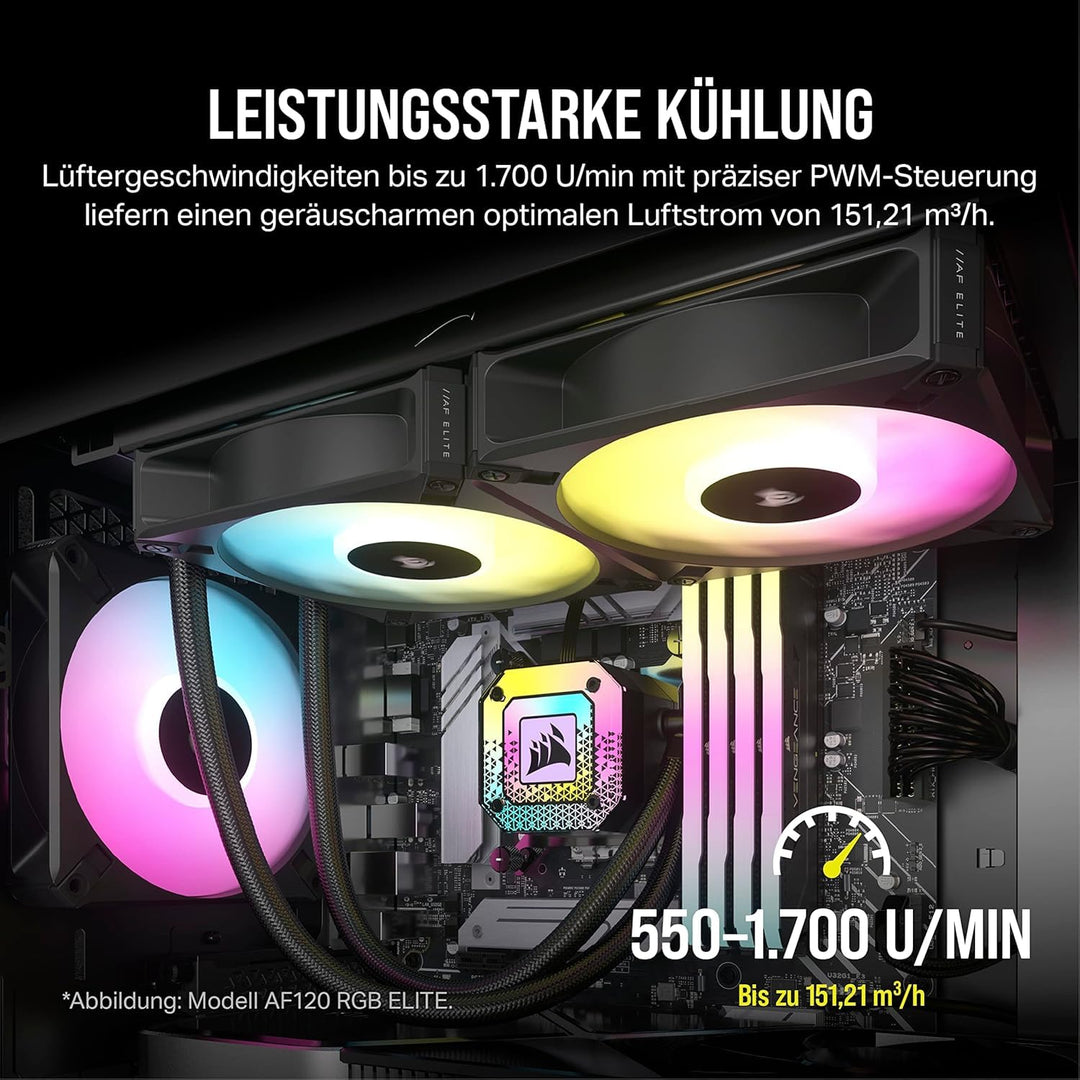Corsair iCUE AF140 RGB ELITE 140 mm PWM Triple Fan Kit - Eight RGB LEDs Pro Fan - AirGuide Technolog
