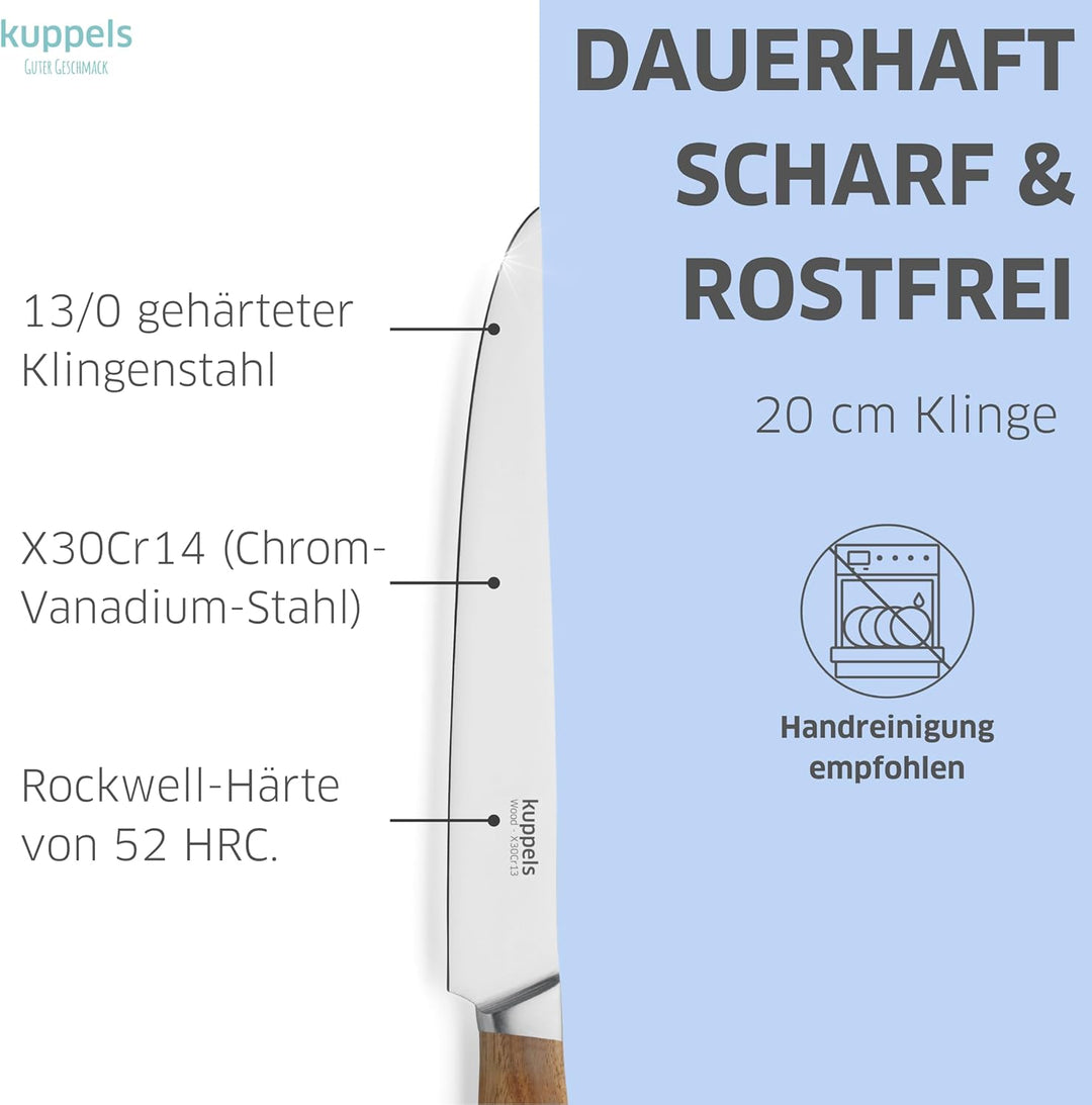 Kuppels Fleischmesser WOOD | Klingenlänge 20 cm | scharfes Küchenmesser mit Akazienholzgriff | Kling