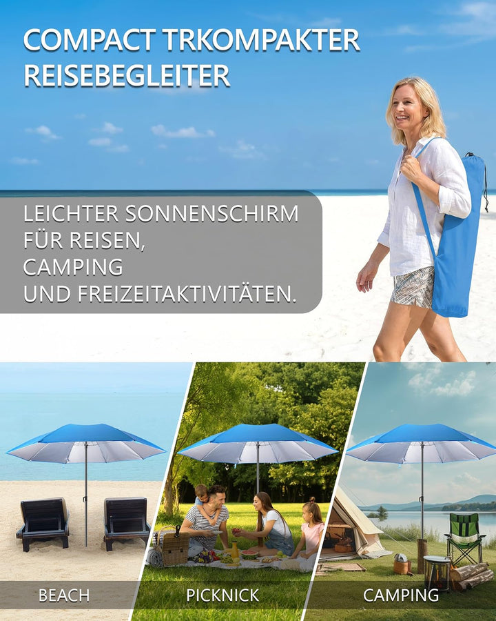 4smile Sonnenschirm Strand Ø 180 cm, Blau, Sonnenschirm Balkon | Strandschirm windfest stabil, Balko