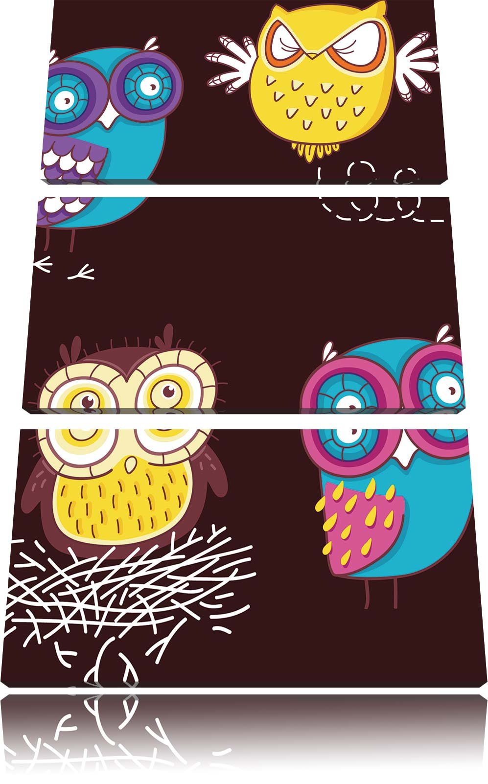 Pixxprint Verrückte Eulen für Kinder als Leinwandbild/Grösse: 3 Teilig (120x80) cm/Wandbild/Kunstdru