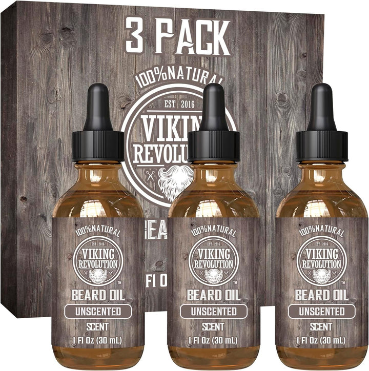 Viking Revolution Unscented Beard Oil for Men - Natural Mens Beard Oil with Argan Oil and Jojoba Oil