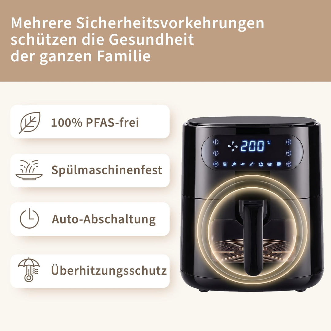 Citybee 6L Heissluftfritteuse mit beleuchtetem Sichtfenster - Extra Leiser Airfryer, 7 Programme &amp; T
