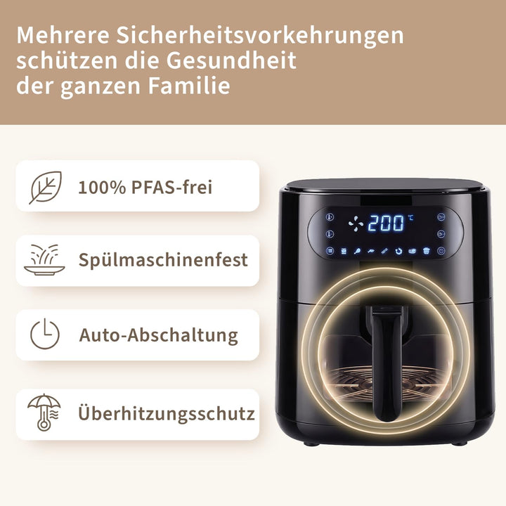 Citybee 6L Heissluftfritteuse mit beleuchtetem Sichtfenster - Extra Leiser Airfryer, 7 Programme &amp; T