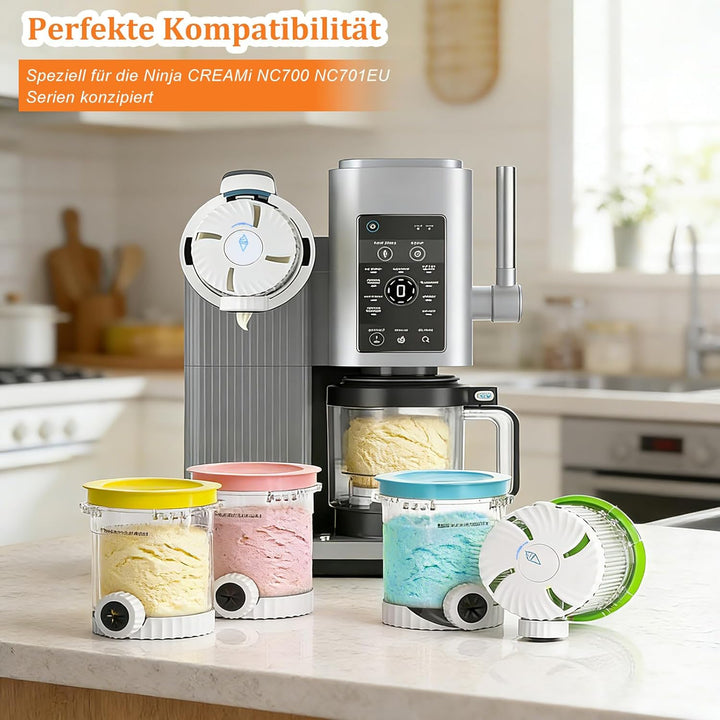 4 Stück Behälter für Ninja Creami Eismaschine NC701EU NC700 Serie, 480ML Creami Becher BPA-frei & Sp